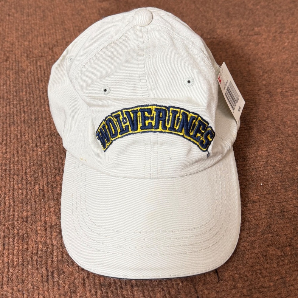 Starter Michigan Wolverines Hat Mens Stone Khaki Adjustable Strapback Cap NEW